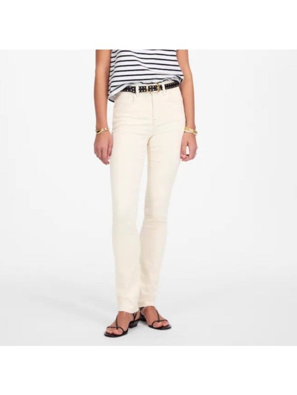 Madewell Petite Stovepipe Jean 24P Mid-Rise Cream Slim Stretch Raw Hem Neutral